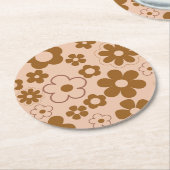 ブラウンオータムレトロY2Kヒッピー花柄 ラウンドペーパーコースター (アングル)