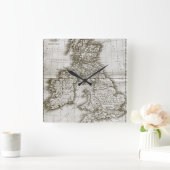 ブラウンオールドワールドアンティークマップウォールクロック スクエア壁時計 (ホーム)