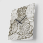 ブラウンオールドワールドアンティークマップウォールクロック スクエア壁時計 (傾斜)