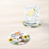 ブラウンカウサンフラワーガールファースト誕生日 ラウンドペーパーコースター (インサイチュ)