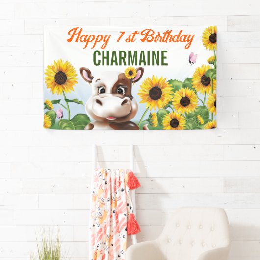 ブラウンカウサンフラワーガールファースト誕生日 横断幕 (インサイチュ)