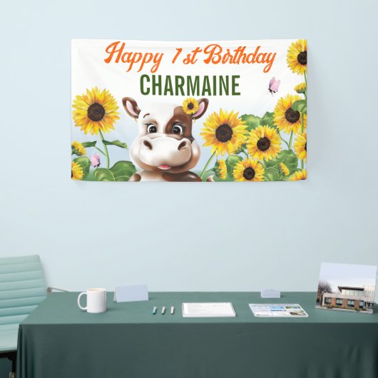 ブラウンカウサンフラワーガールファースト誕生日 横断幕 (トレードショー)