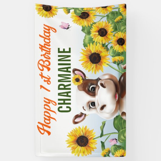 ブラウンカウサンフラワーガールファースト誕生日 横断幕 (縦)