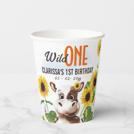 ブラウンカウサンフラワーガールファースト誕生日 紙コップ (裏面)