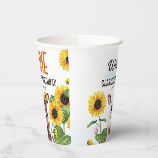 ブラウンカウサンフラワーガールファースト誕生日 紙コップ (左)