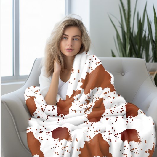 ブラウンカウズプリント フリースブランケット