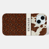 ブラウンカウハイドとレザーのモノグラム Case-Mate iPhoneケース (裏面 (横))