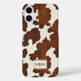 ブラウンカウハイドモノグラム iPhone 16 PLUSケース