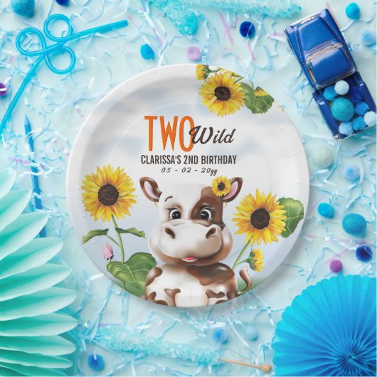 ブラウンカウヒマワリ女の子2nd誕生日 ペーパープレート (パーティー)