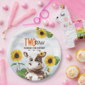 ブラウンカウヒマワリ女の子2nd誕生日 ペーパープレート (パーティー)