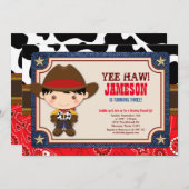 ブラウンカウボーイウェスタンオールドウェスト誕生日 招待状 (正面/裏面)