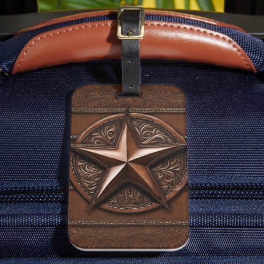 ブラウンカウボーイ素朴ウエスタンカントリーテキサス州スター ラゲッジタグ (正面インサイチュ2)