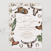ブラウンカウボーイ西素朴カップルのシャワーブライダル 招待状 (正面/裏面)