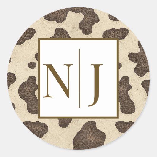 ブラウンカウー素朴プリントカントリーウエスタンロデオパーティー ラウンドシール (正面)