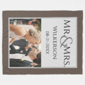 ブラウンカスタムとグレーの写真とメッセージ フリースブランケット (正面(横))