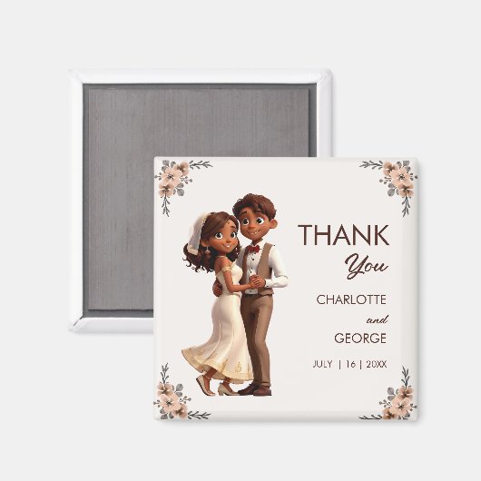 ブラウンカップル新婚踊り結婚式の引き出物 マグネット (正面/裏面)