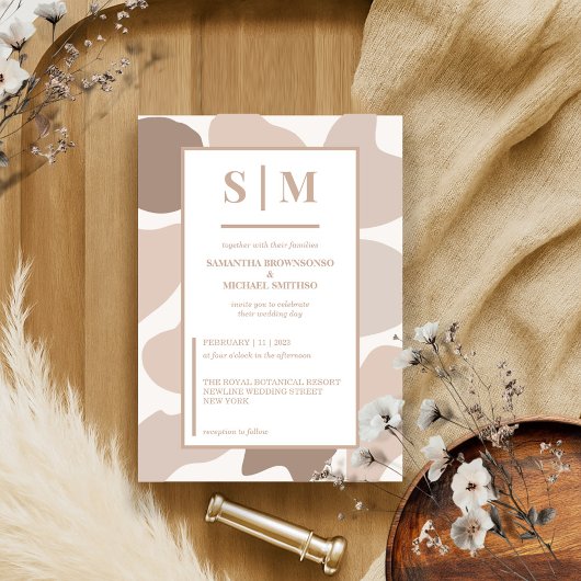 ブラウンカフェトーンのウェディング 招待状