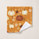 ブラウンカボチャフローラ秋と秋パターン バスタオルセット (ウォッシュタオル)