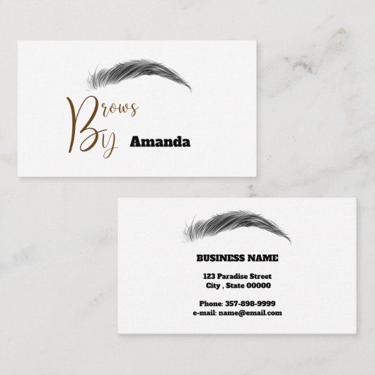 ブラウンカラーの名刺にマイクロブレイディングアーティスト 名刺 (正面/裏面)