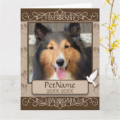 ブラウンカリグラフスワールズカスタムペット悔やみや弔慰 カード (黄色い花)