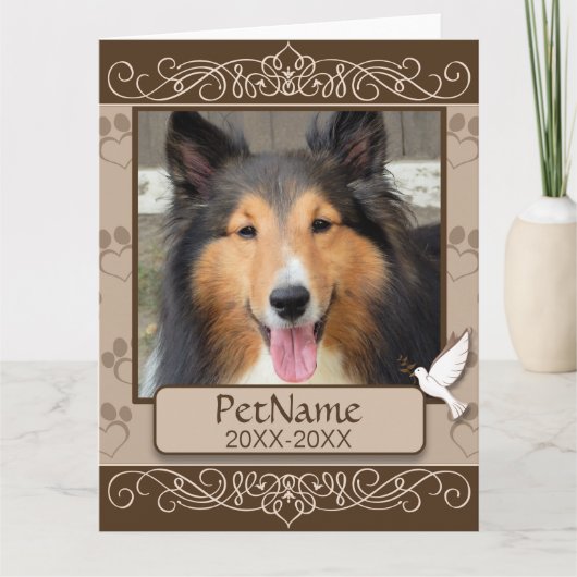 ブラウンカリグラフスワールズカスタムペット悔やみや弔慰 カード (正面)