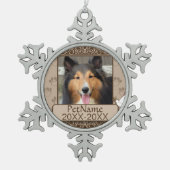 ブラウンカリグラフスワールズカスタムペット悔やみや弔慰 スノーフレークピューターオーナメント (正面)