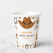 ブラウンカワイトカウボーイ誕生日パーティー 紙コップ (裏面)