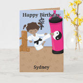 ブラウンガールズカラートページハッピーバースデー カード (黄色い花)