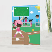 ブラウンガールズソフトボール着色ページハッピーバースデー カード (正面)