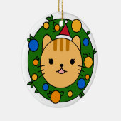 ブラウンキャットクリスマスリース |レッドハットカスタム セラミックオーナメント (右)