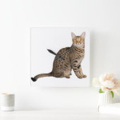 ブラウンキャットデザイン スクエア壁時計 (ホーム)