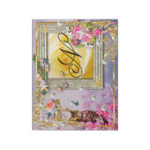 ブラウンキャットブルーバタフライピンクの花の金ゴールド ノートパッド (回転)