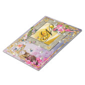 ブラウンキャットブルーバタフライピンクの花の金ゴールド ノートパッド (アングル)