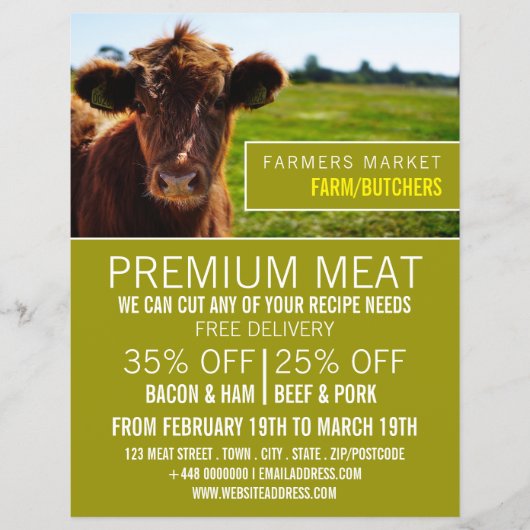 ブラウンキャトル、農家と肉屋広告のフライヤー チラシ (正面)