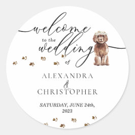 ブラウンキャバプーの子犬の結婚式ウェルカム ラウンドシール
