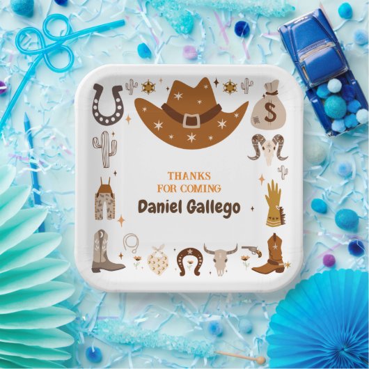 ブラウンキュートカウボーイ誕生日 ペーパープレート (パーティー)