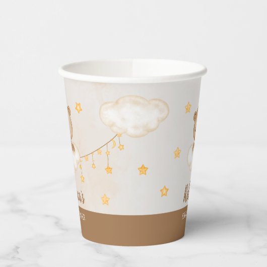 ブラウンキュートクマ我々は赤ちゃんシャワーPapを待つことができる 紙コップ (左)