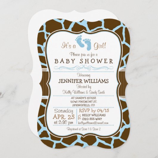 ブラウンキリンアニマルプリント赤ちゃんシャワー 招待状 (正面/裏面)