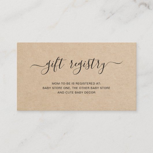 ブラウンギフト男女兼用登録ベビーシャワー エンクロージャーカード (正面)