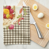 ブラウンギンガム秋収穫バスケット キッチンタオル (四つ折り)