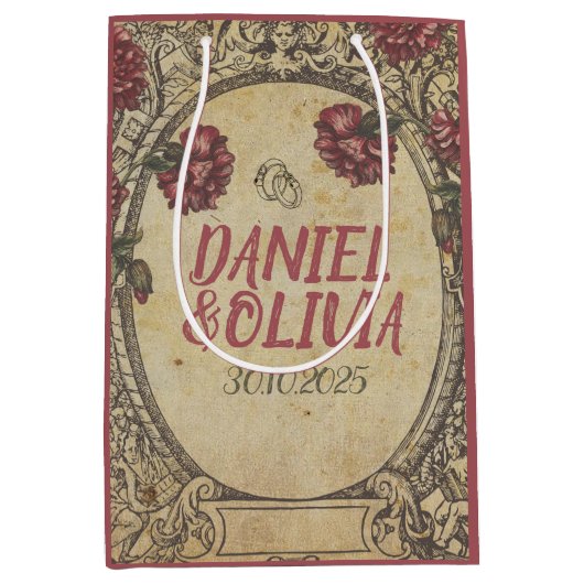 ブラウンクラシックヴィンテージ結婚ズ ミディアムペーパーバッグ (正面)