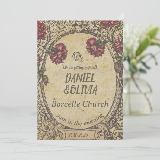 ブラウンクラシックヴィンテージ結婚ズ 招待状 (スタンド正面)