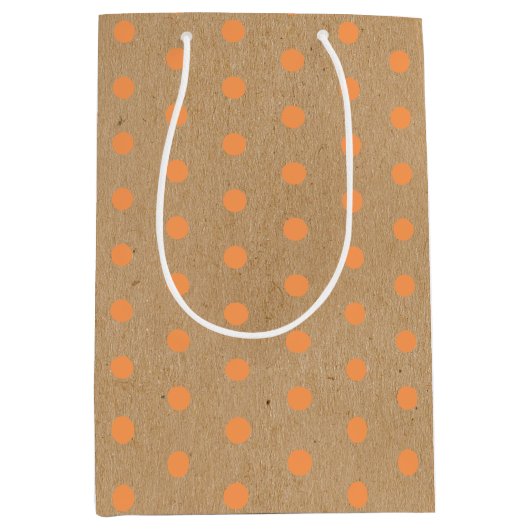 ブラウンクラフト上の夏フェイクのオ素朴レンジドット ミディアムペーパーバッグ (正面)