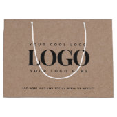 ブラウンクラフト紙のような見た目の丸ロゴのカスタムビジネスギフトバッグ ラージペーパーバッグ (正面)