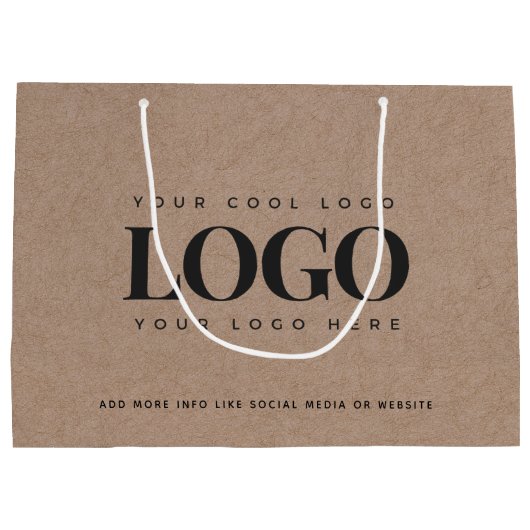 ブラウンクラフト紙のような見た目の丸ロゴのカスタムビジネスギフトバッグ ラージペーパーバッグ (裏面)