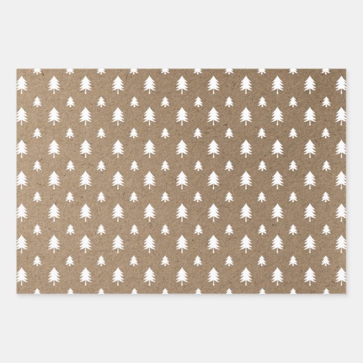 ブラウンクラフト紙モダンクリスマスツリーパターン ラッピングペーパーシート (正面3)