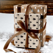 ブラウンクラフト紙モダンクリスマスツリーパターン ラッピングペーパーシート