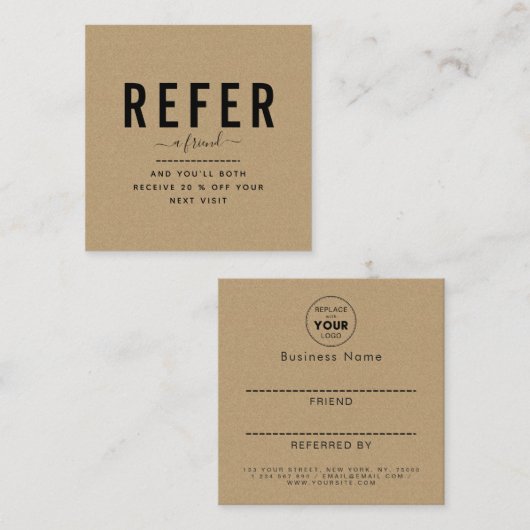 ブラウンクラフト紙モダン&ミニマリスト追加ロゴ 紹介カード (正面/裏面)