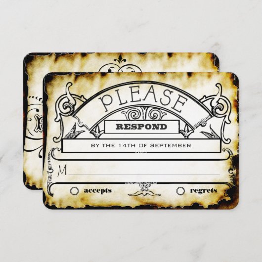 ブラウンクラフト紙中世タイポグラフィウェディングRSVP 出欠カード (正面/裏面)