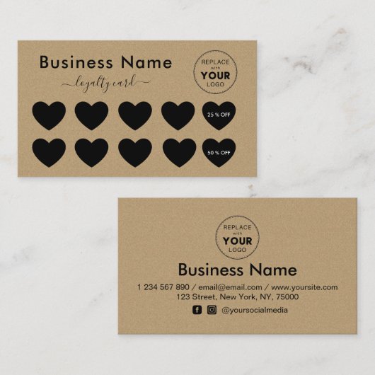 ブラウンクラフト紙 ロゴを追加 オーダーメイド ミニマル ロイヤリティカード (正面/裏面)